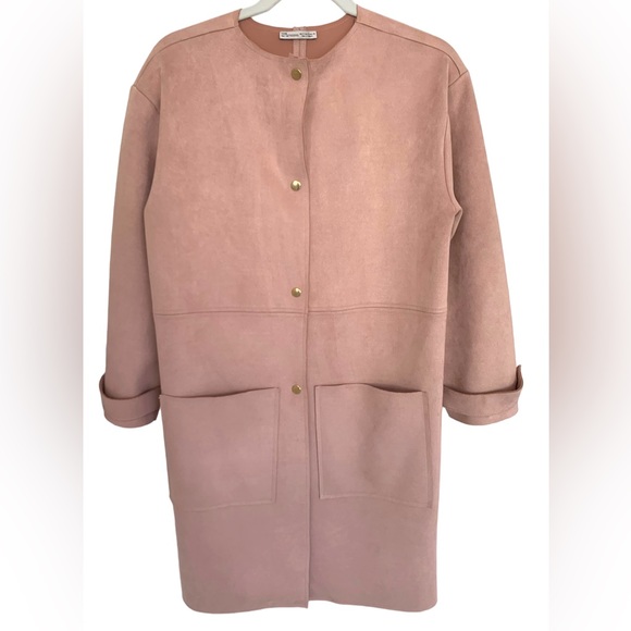 Zara Faux Suede Coat Pink Size S - Picture 3 of 10
